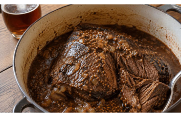 Paleron de bœuf mijoté à la bière, miel et moutarde à l'ancienne